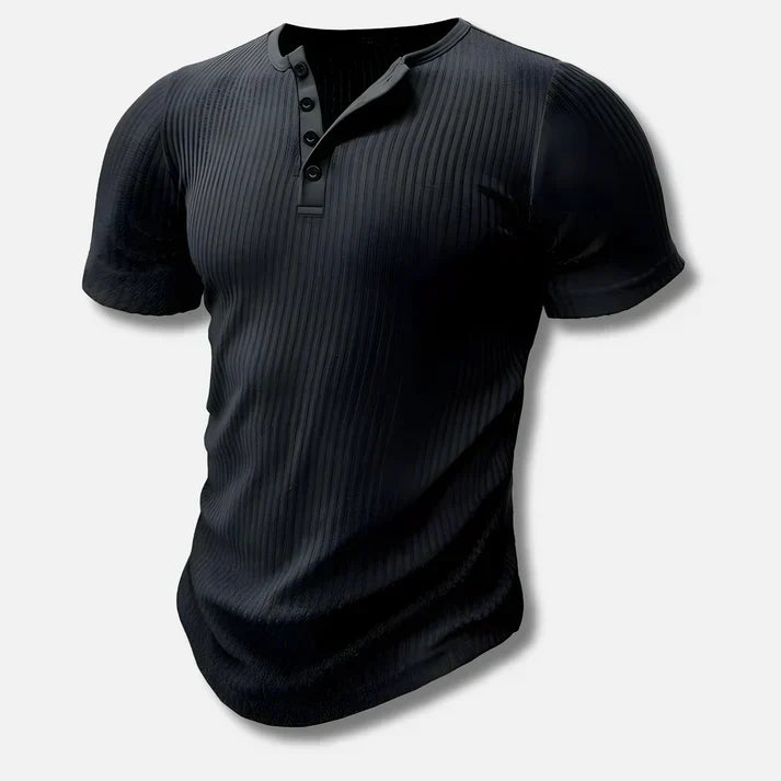 Slim-Fit Henley T-Skjorte for Menn med Knappelukking