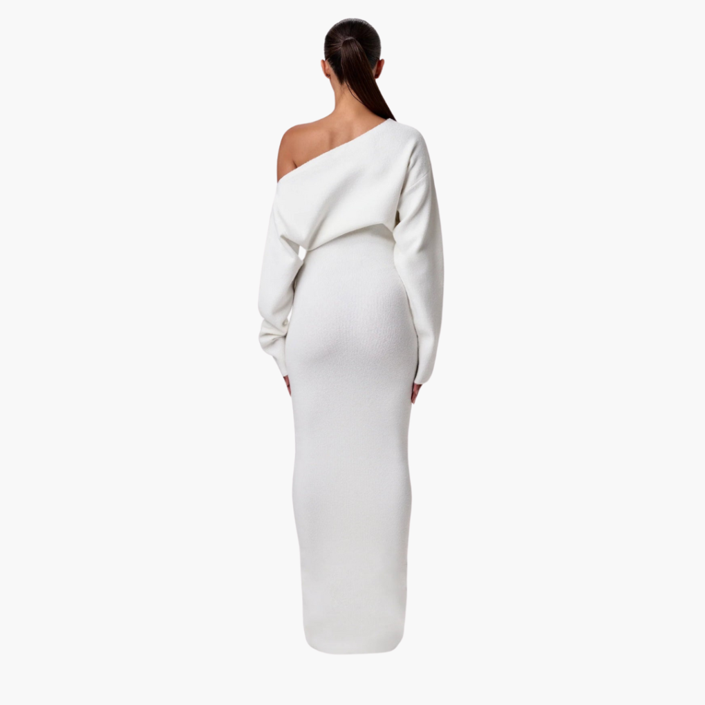 Off-Shoulder Strikkekjole for Damer – Elegant Kveldskjole