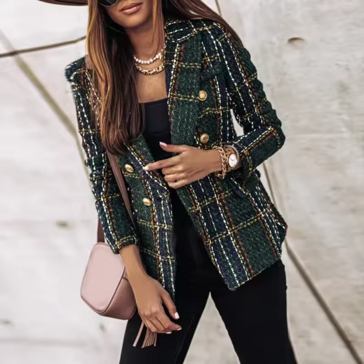 Elegant Mønstrete Kvinners Blazer med Gullknapper