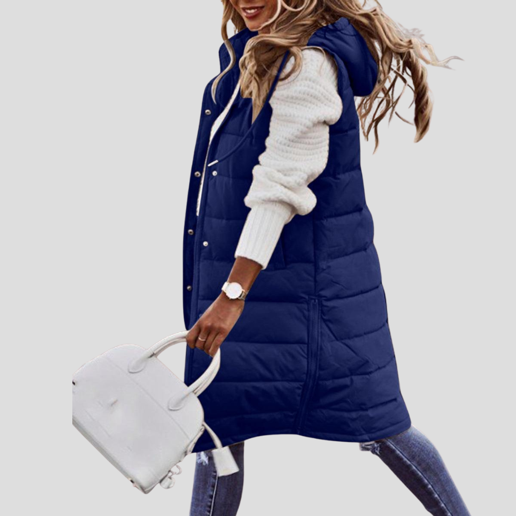 Kvinners Lange Hette Bodywarmer