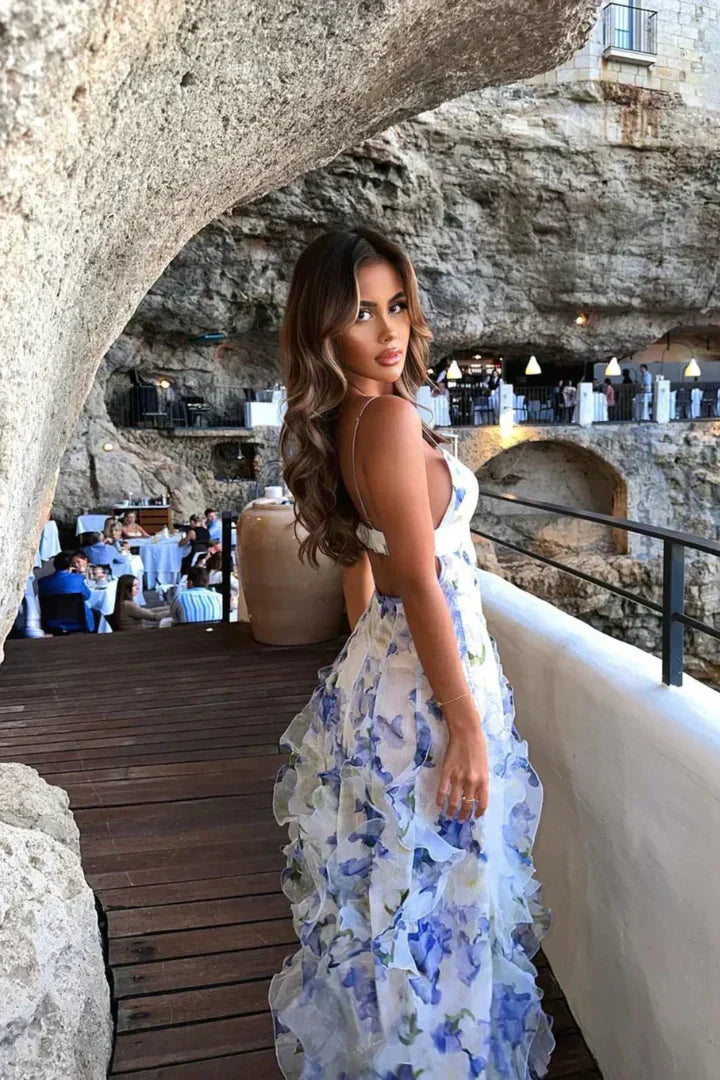 Kvinners Ruffled Blomsterkjole