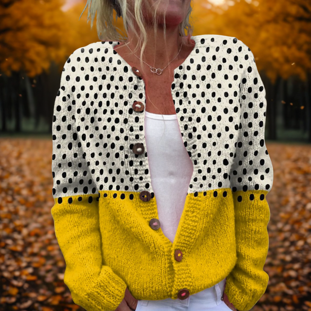 Cardigan med polka dot-mønster til dame – åpen strikkejakke