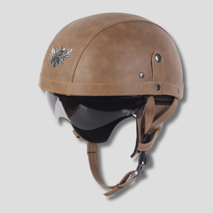 Vintage Motorsykkelhjelm med Retraktabel Visir