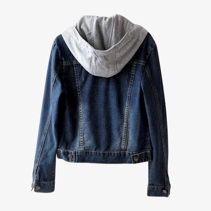 Stilig Kort Denim Jakke med Hette for Kvinner