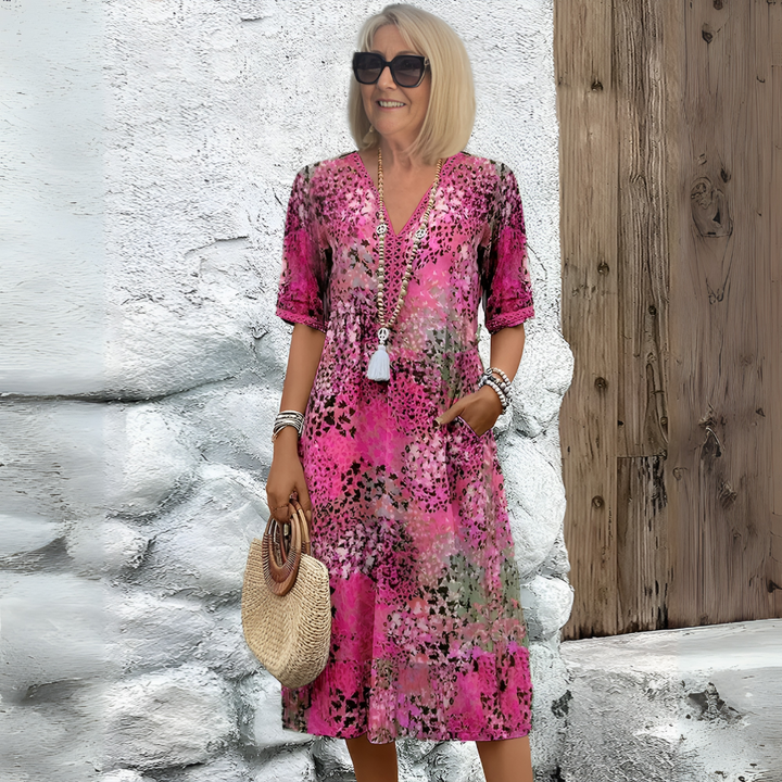 Kvinners myke V-hals midi kjole