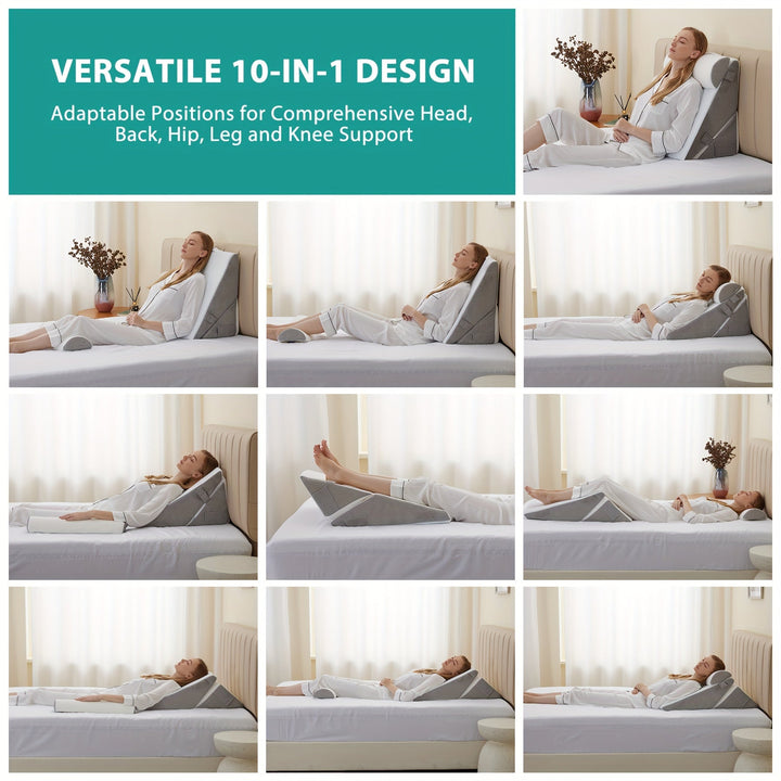 RelaxPlus – justerbar ortopedisk kileputte – premium 7-i-1 minneskumsystem