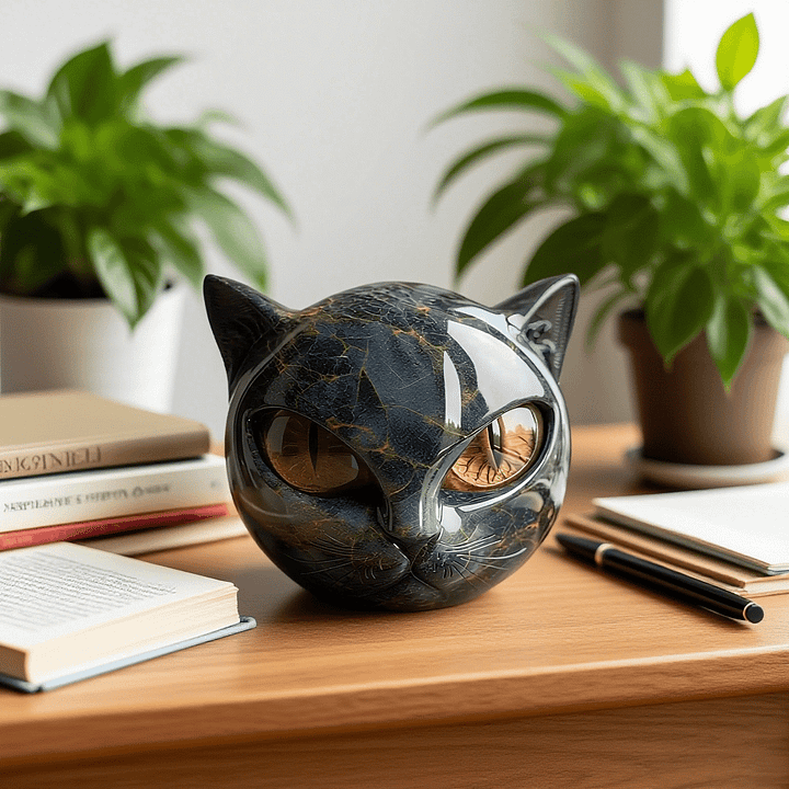 NoirCat-skulptur – Svart Katthode med Hypnotiske Øyne