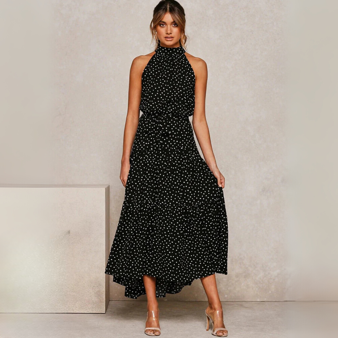 Prikket Fit-og-Flare Midi Kjole