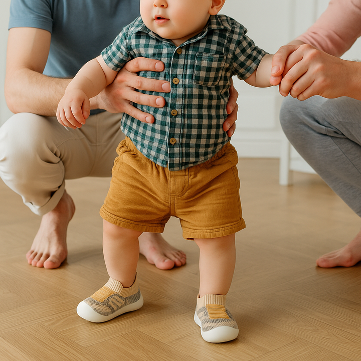 Babysko med tettsittende elastisk passform, sklisikre såler, pustende mesh, alder 0–4