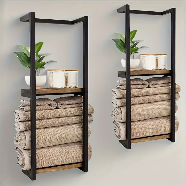 Industrielt håndklestativ med hyller – Elegante og funksjonelle veggmøbler