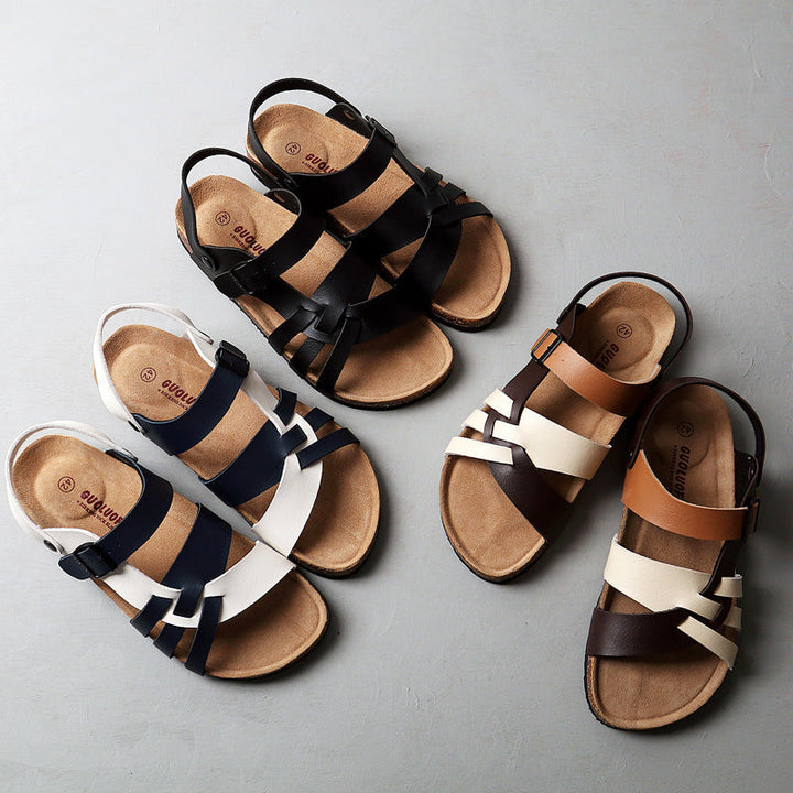 Men's Simple Hollow-out Flat Cork Slippers