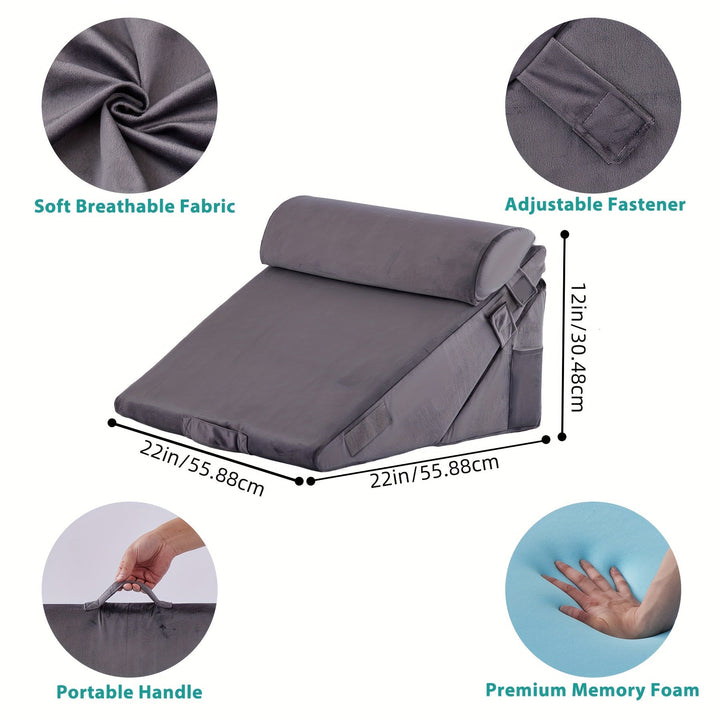 RelaxPlus – justerbar ortopedisk kileputte – premium 7-i-1 minneskumsystem