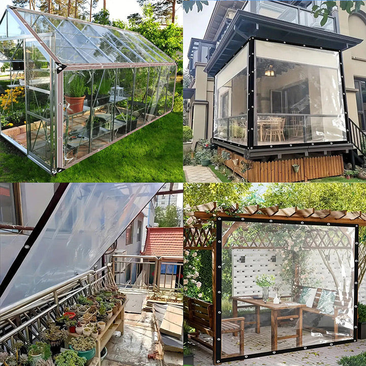 Klar, værbestandig beskyttelsesduk til hage, terrasse og utendørsområdet