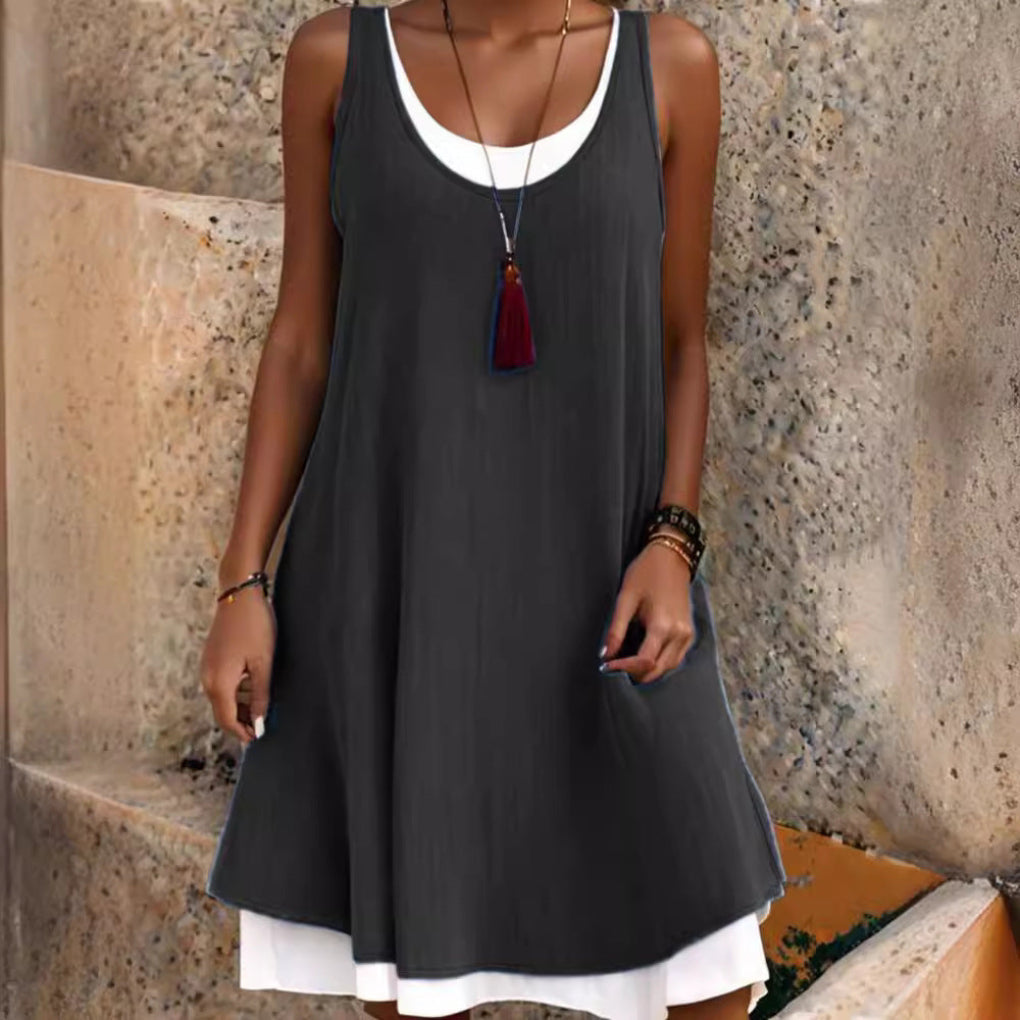 Casual Sleeveless Fake Two Pieces Baggy Tank Dress