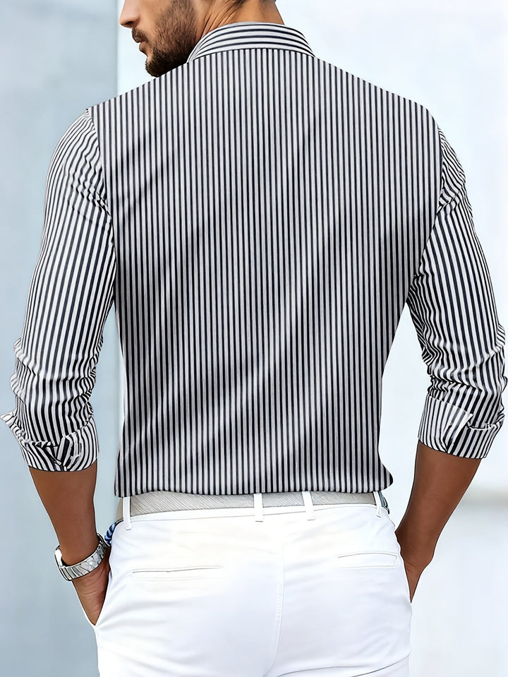 Vintage-stripete langermet skjorte for menn med slitt look