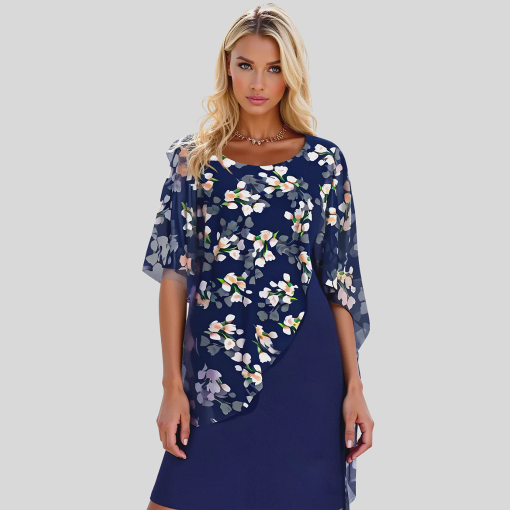 Elegant Blomster Chiffon Kjole – Grasiøs Stil med Feminine Trykk