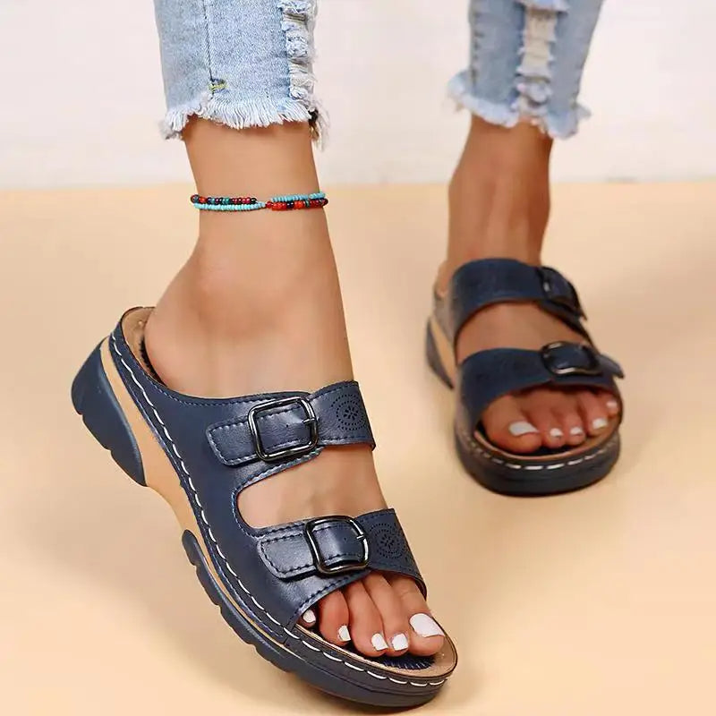 Komfortable Wedge Sandaler med Dobbel Spenne