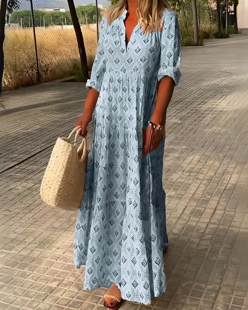 Vintage Sjarme Boho Print Lang Kjole