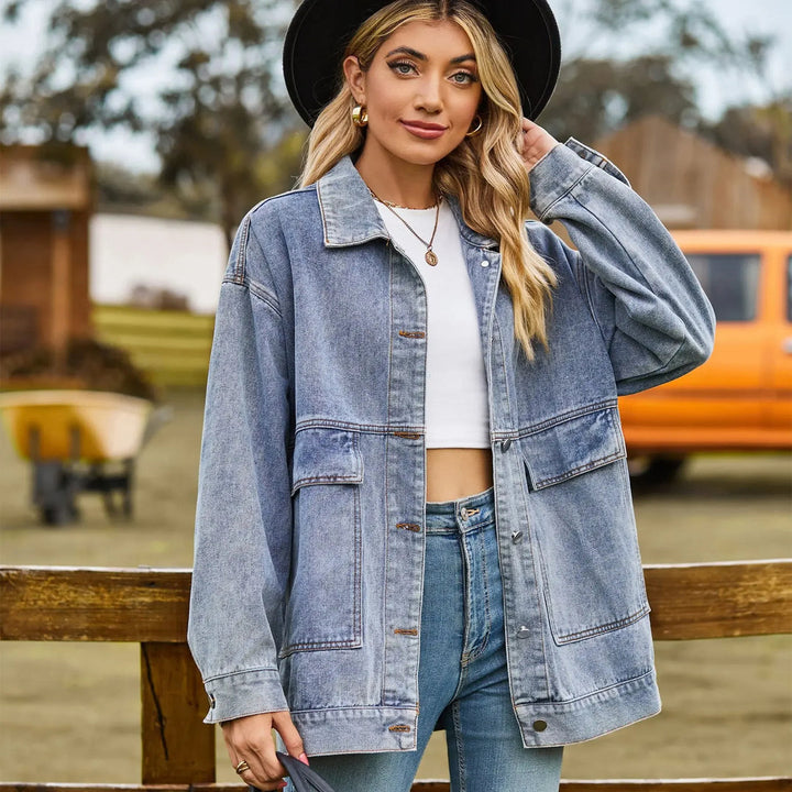 Klassisk Vintage Denim Jakke for Kvinner