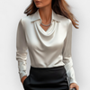 Elegant Satin Bluse med Vannfall-krage