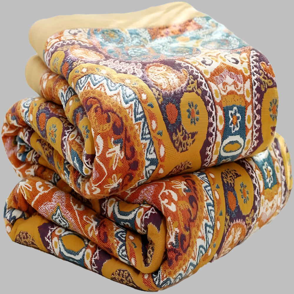 Soloppgang Boho Reversibel Pledd – Kunstnerisk Varme med Dobbelsidig Design