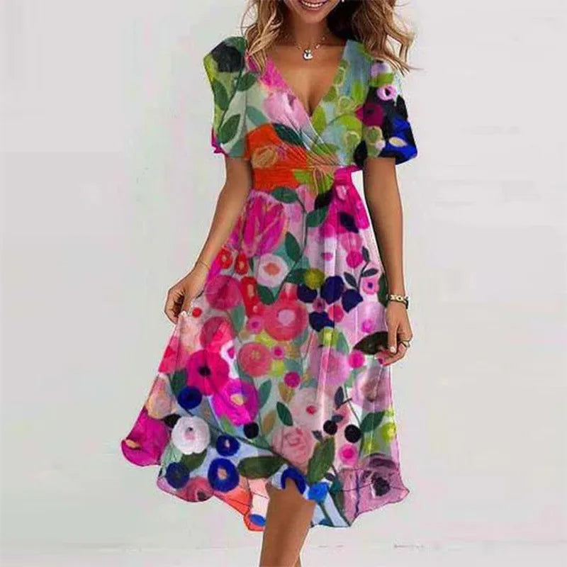 Flowy Floral Sommerkjole (Kne-Lengde)