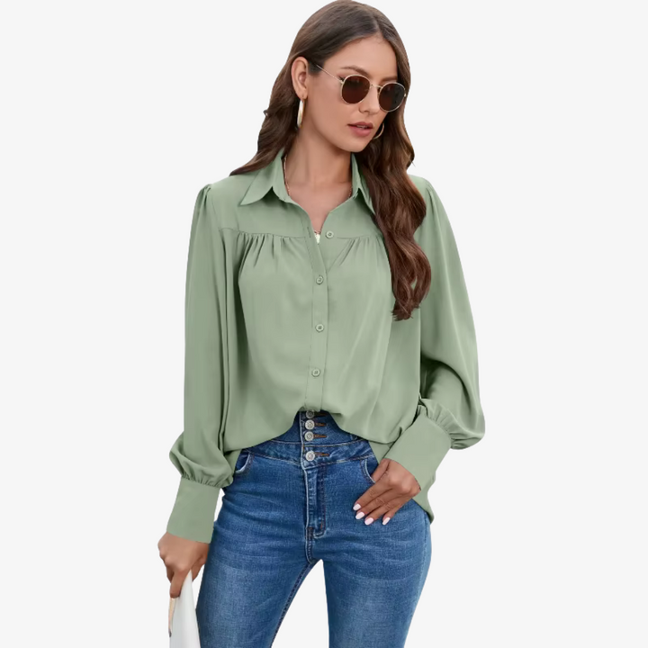 Elegant Chiffon Bluse med Lanterne-Ermer