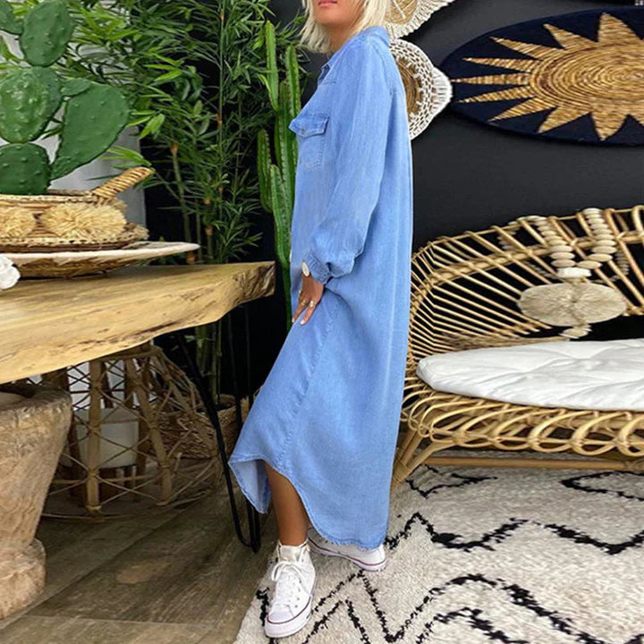 Langermet Denim Kjole for Enkelt Hverdagsstil