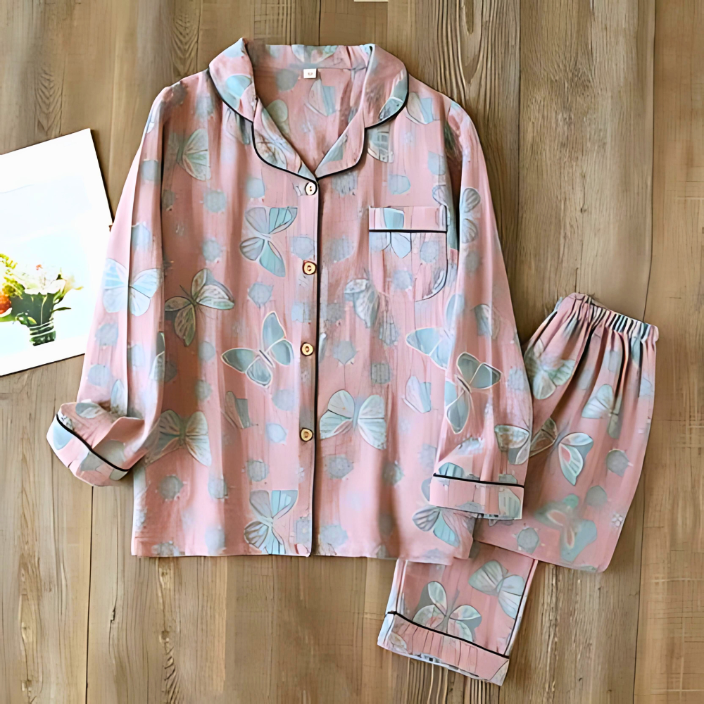 2-Delt Bomull Loungewear med Sommerfugl Mønster