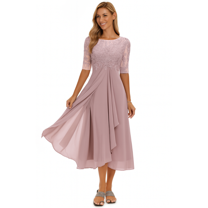 Kvinners Blonde & Chiffon Midi Kjole