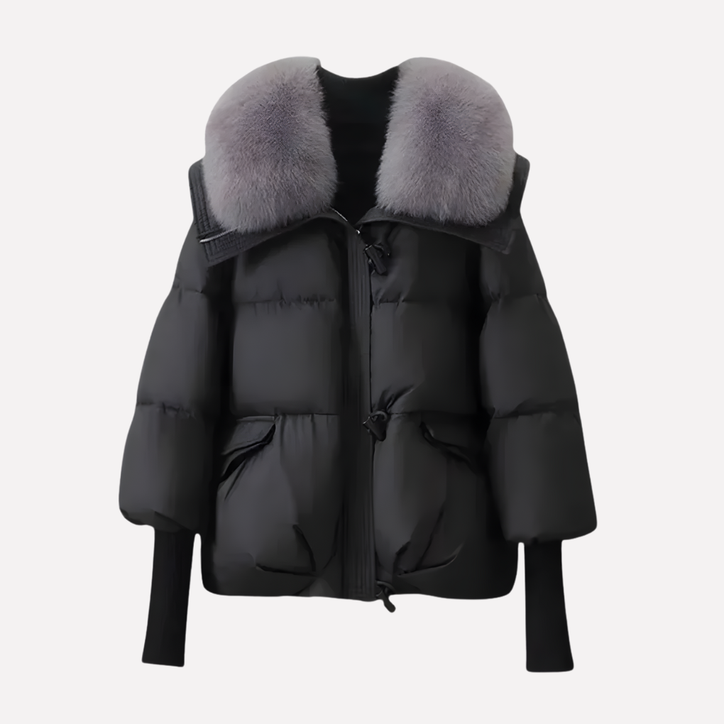 Kvinners Puffer Jakke med Faux Fur Krage