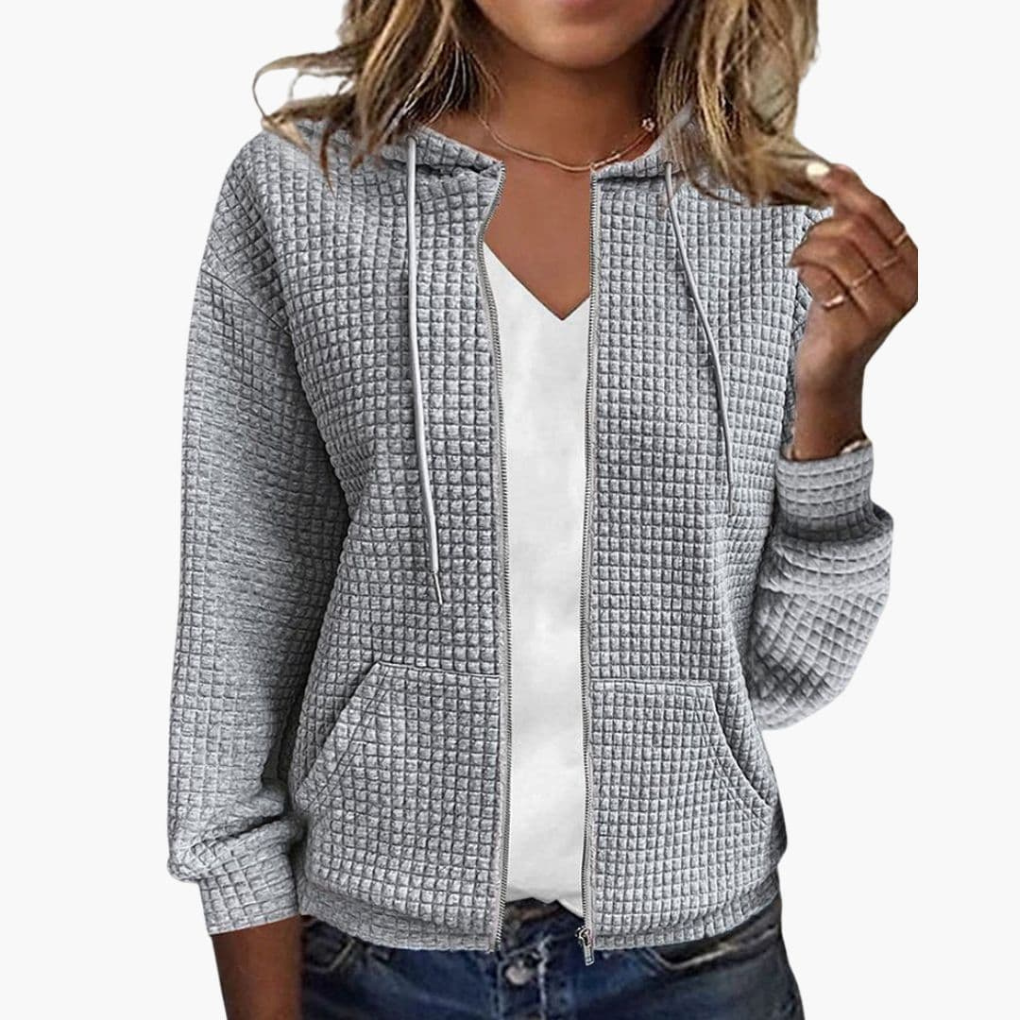 Kvinne Zip-Up Hettegenser med Drawstring Hette