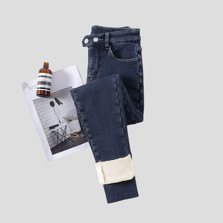 Høy-liv Kvinners Vinter Jeans Fodret for Kalde Dager