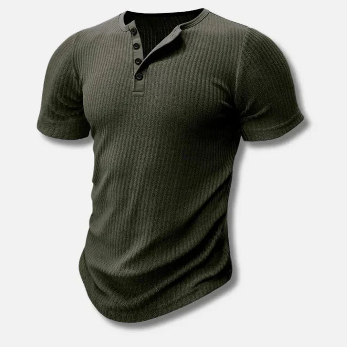 Slim-Fit Henley T-Skjorte for Menn med Knappelukking