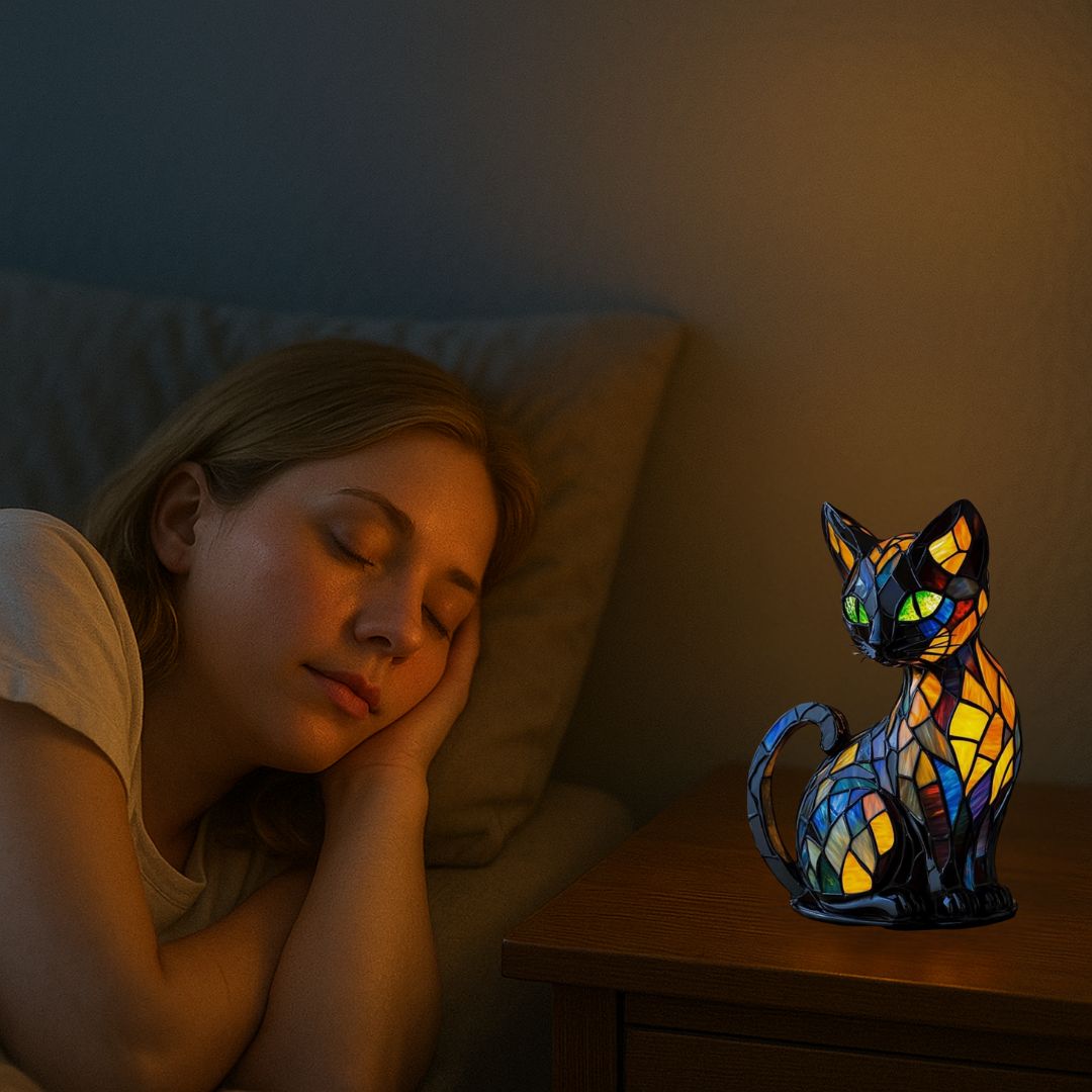 Dekorativ Kattelampe med Mosaikkdesign og Varmt Stemningslys – Elegant Hjemmedekorasjon