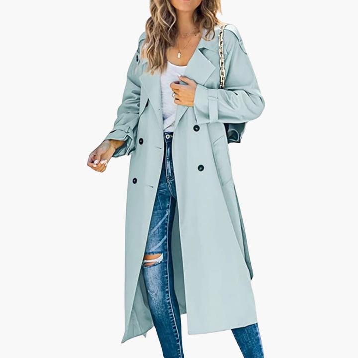 Kvinners Trench Coat med Knappestolpe Salgspris