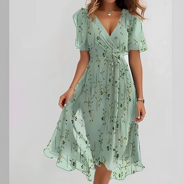 Kvinnens Trykte Elegante V-Hals Kjole
