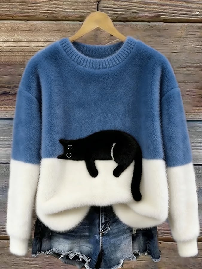 Oversize-genser med katteprint