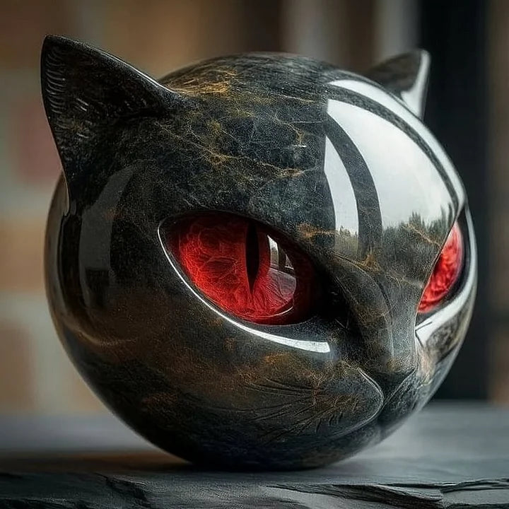 NoirCat-skulptur – Svart Katthode med Hypnotiske Øyne