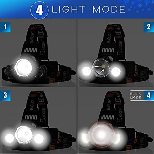 Hqdz-Td 20000 lumen oppladbar hodelykt - vanntett, justerbart lys for utendørs, jakt, camping