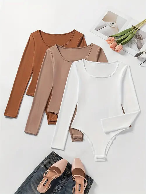 3-Pakke Casual Langermede Bodysuits for Kvinner