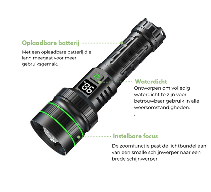 Ekstremt Kraftig og Zoombar LED-lommelykt - PowerBeam