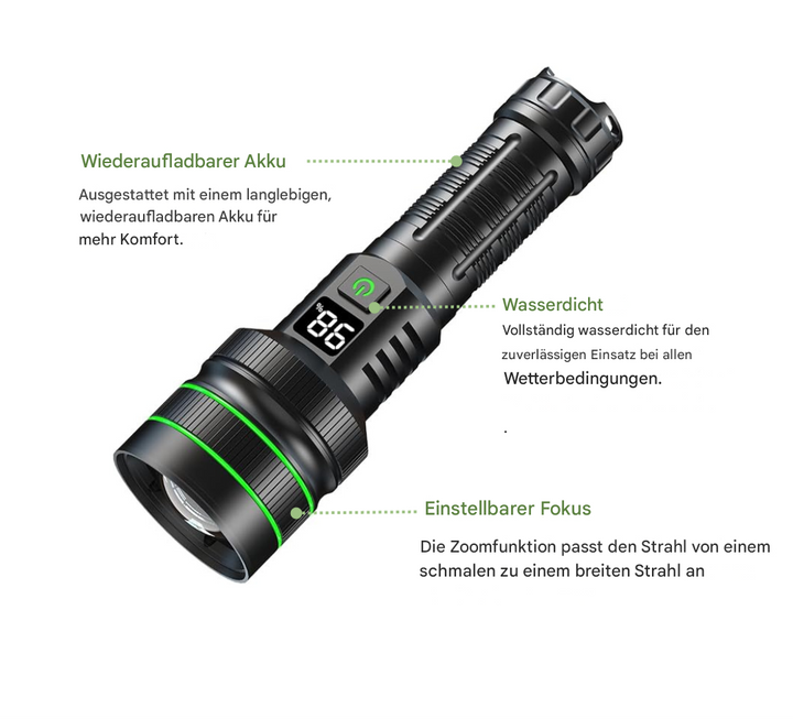 Ekstremt Lyssterk og Zoombar LED-Lommelykt - PowerBeam