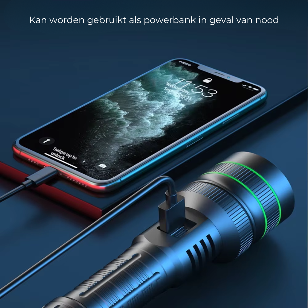 Ekstremt Kraftig og Zoombar LED-lommelykt - PowerBeam