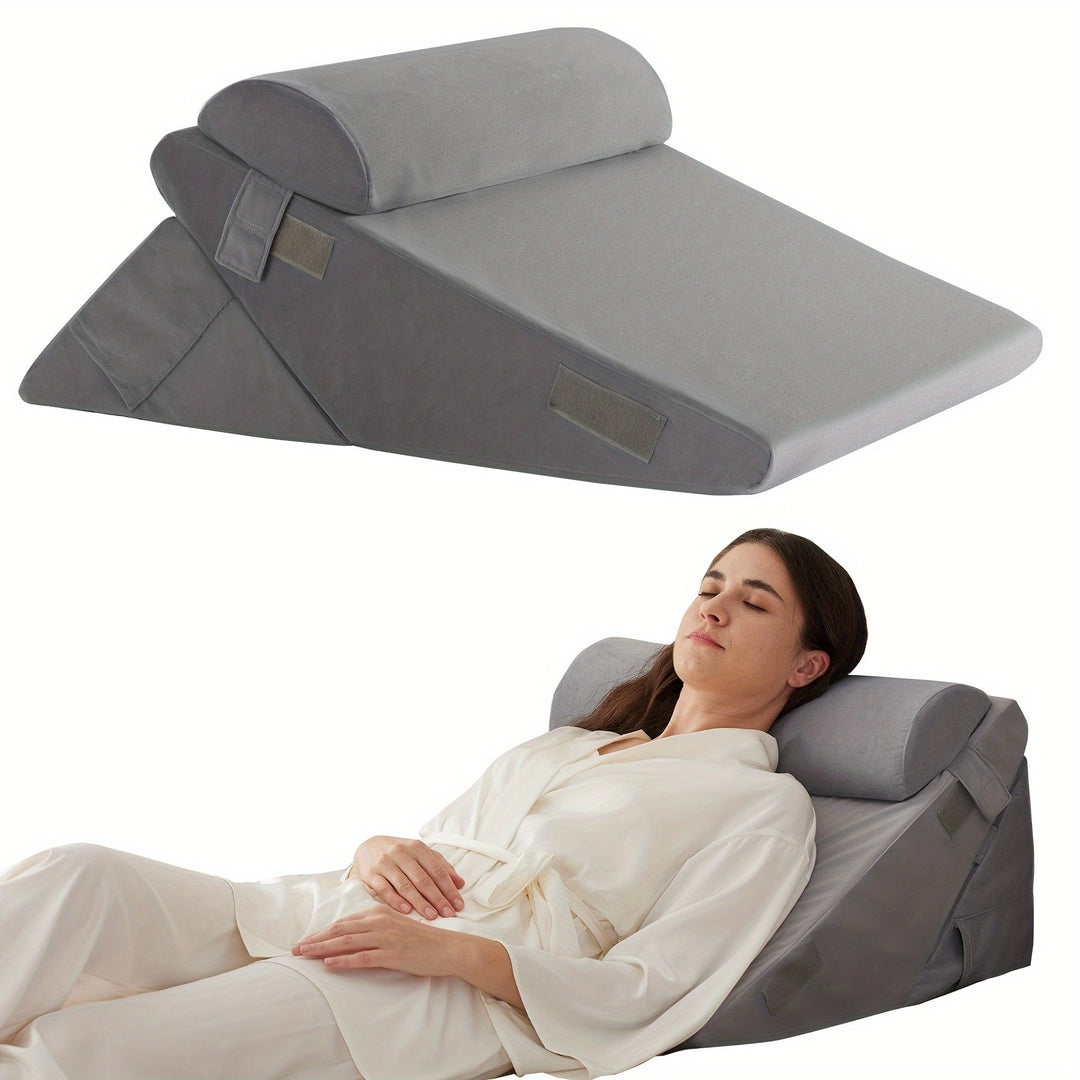 RelaxPlus – justerbar ortopedisk kileputte – premium 7-i-1 minneskumsystem