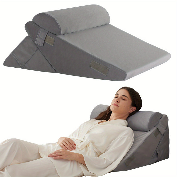 RelaxPlus – justerbar ortopedisk kileputte – premium 7-i-1 minneskumsystem