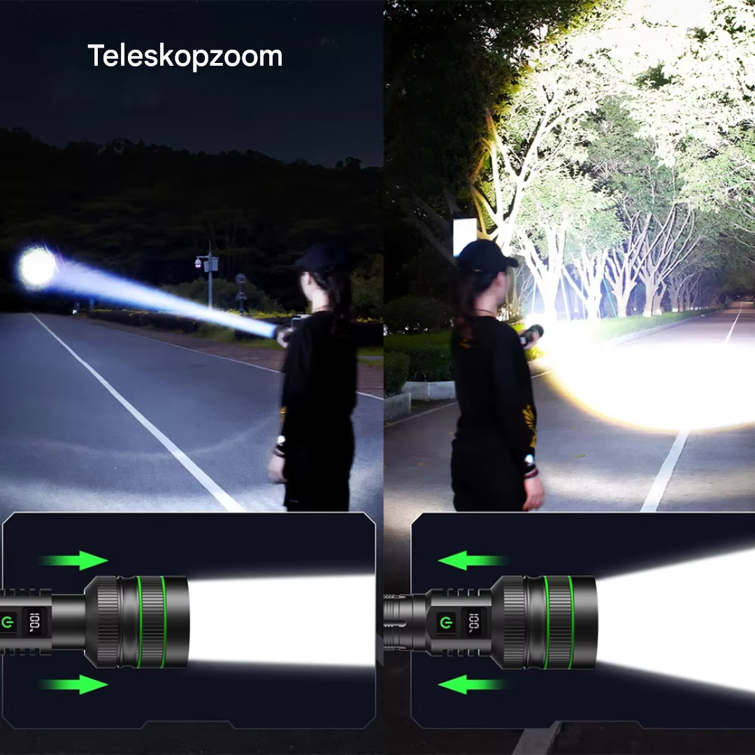 Ekstremt Lyssterk og Zoombar LED-Lommelykt - PowerBeam