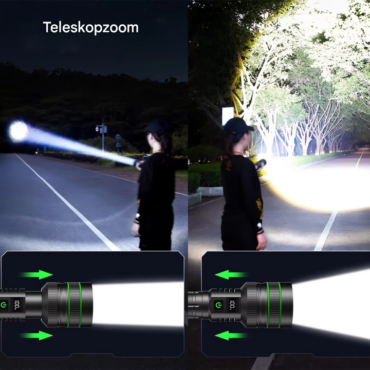 Ekstremt Lyssterk og Zoombar LED-Lommelykt - PowerBeam