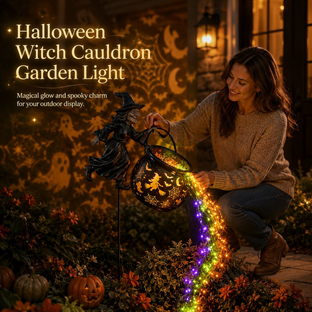 Halloween heksekjele-hagelampe med fargerikt lys og skumle projeksjoner