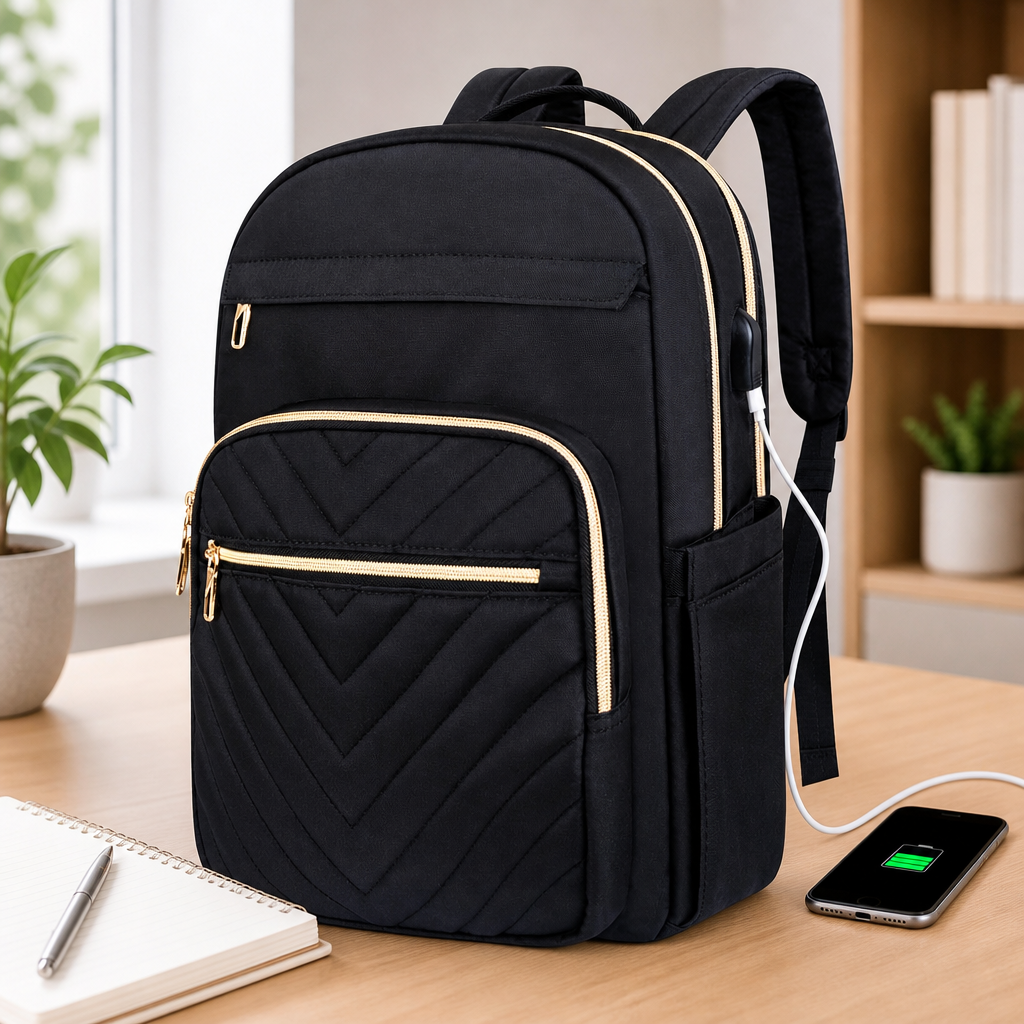 Tyylikäs tech-reppu naisille – USB & 15,6" – Carriro